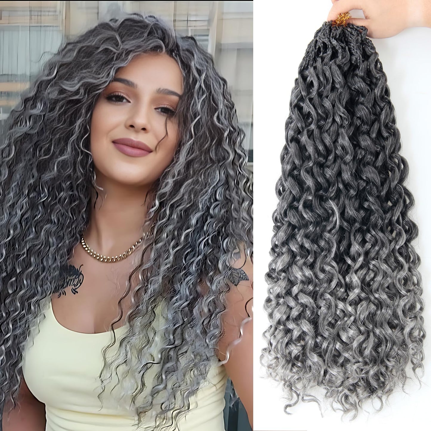XSASLYET 24 Inch Pre Looped Crochet Hair for Black Women–Gogo Curl Curly Crochet Hair with Deep/Water/Ocean Wave Texture, Lightweight Synthetic Hair, Easy Install, Natural Look (8 Packs, 1B/Grey)