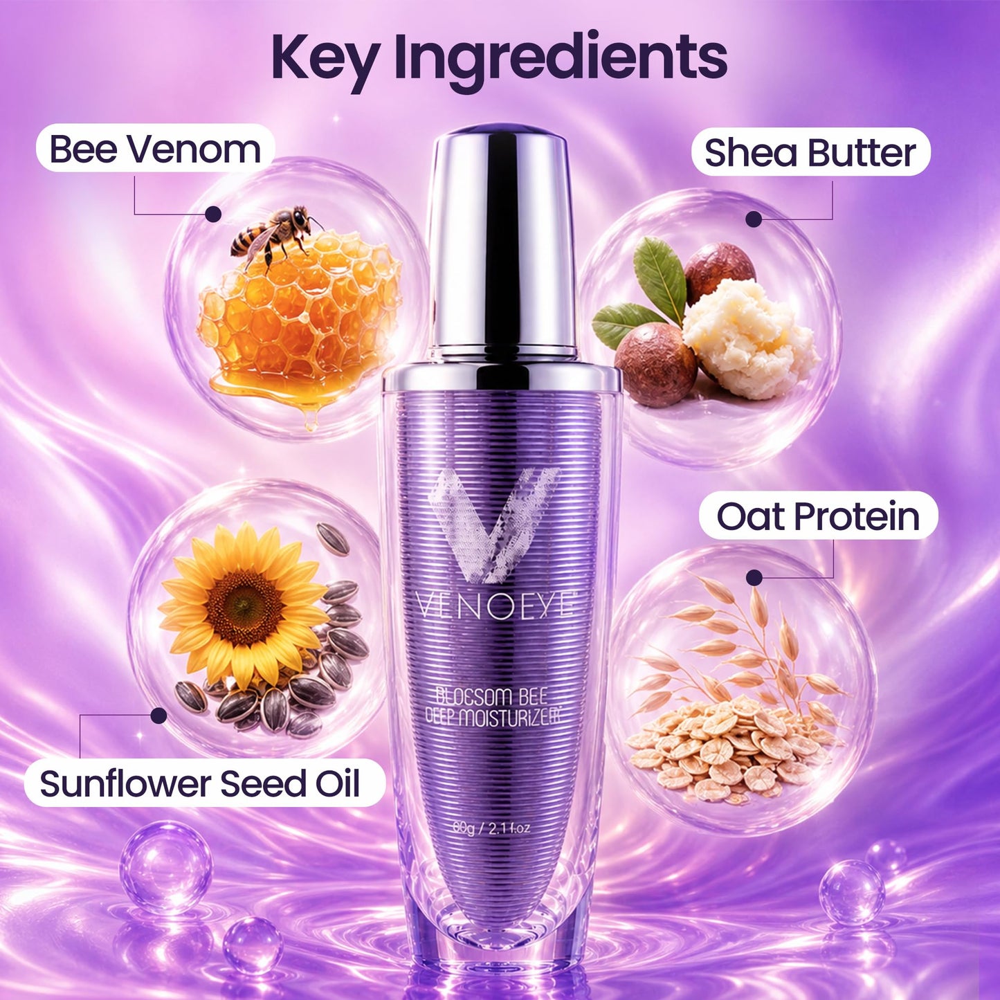 Venofye Blossom Bee Day Moisturizer - Unscented Cream for All Skin Types, Vitamin E Infused, 2.11 Fl Oz