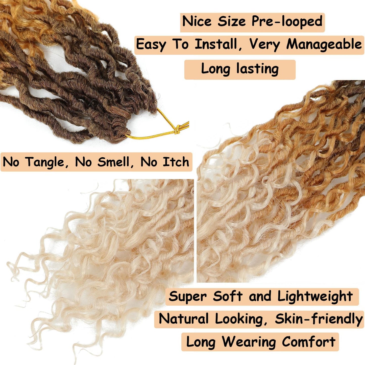 Goddess Locs Crochet Hair 18 Inch 7 Packs Faux Locs Ombre Boho Synthetic Pre Looped Crochet Braids Curly Ends (4/27/613)