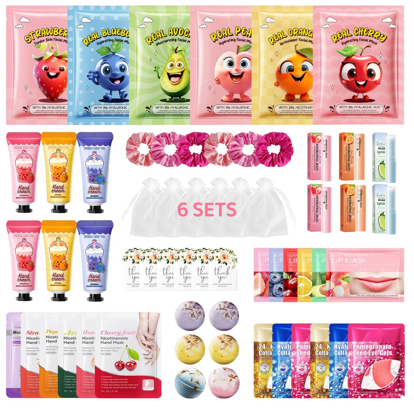 60PCS Spa Party Favors Kit Include Face Masks Skincare,Hand Masks,Lip Mask,Under Eye Patches,Lip Balm,Foot Bath Bombs,Hand Cream,Spa Sleepover Party Supplies for Christmas