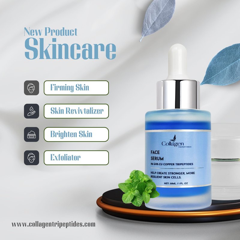 Collagen Tripeptides - 5% Copper Tripeptide GHK-Cu + Palmitoyl Tripeptides Face and Neck Serum Skin Revitalizer, Support Anti Wrinkle, Tightening, Collagen - For Men and Women