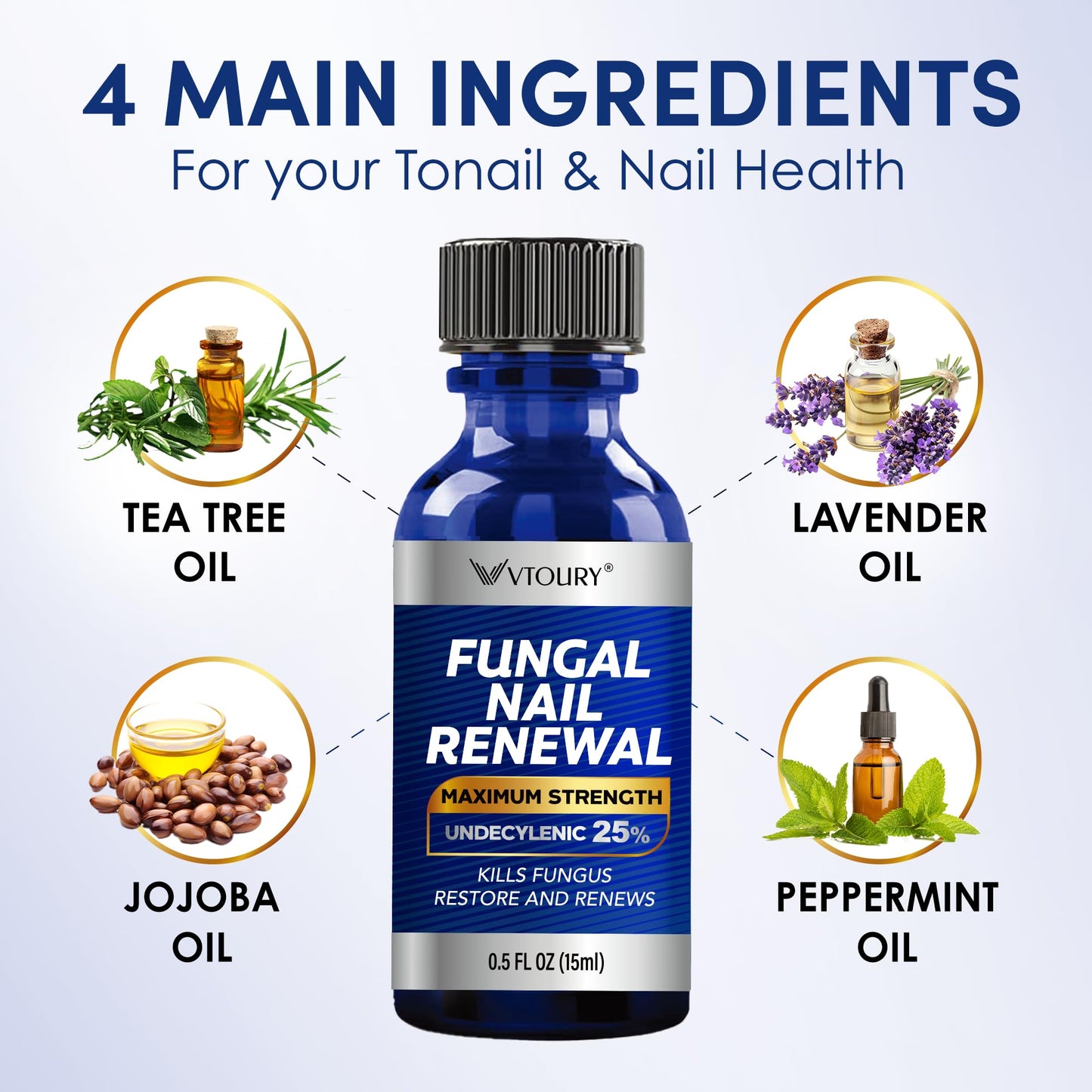 Toenail Fungus Treatment Extra Strength - 2 Bottle Nail & Toe Solution with Undecylenic Acid 25% and Tea Tree Oil(15mlx2)