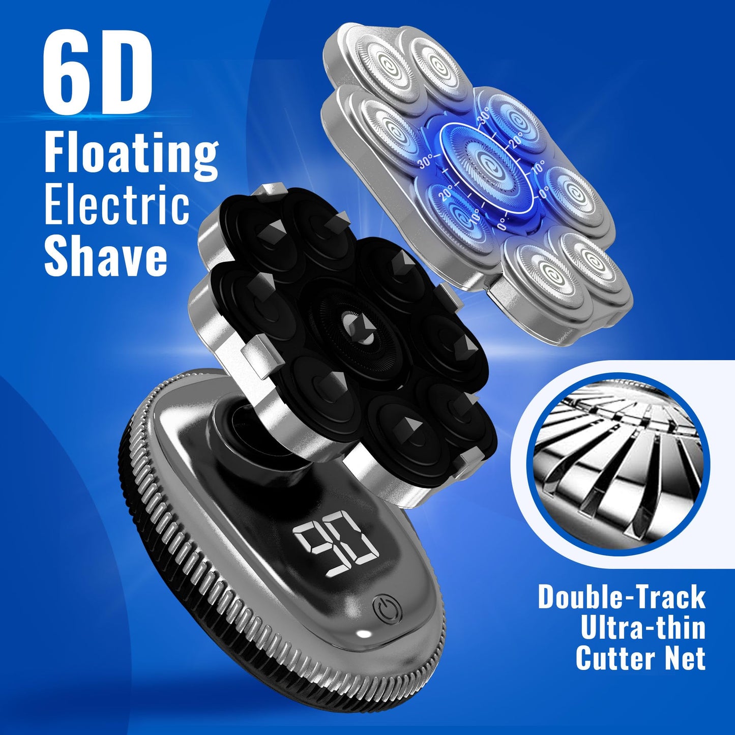 Head Shavers for Bald Men 6 in 1 - Head Shaver Kit Wet/Dry Multidirectional Floating of 9D Knife Rechargeable Head Bald Shavers for Men Wire USB + Manual