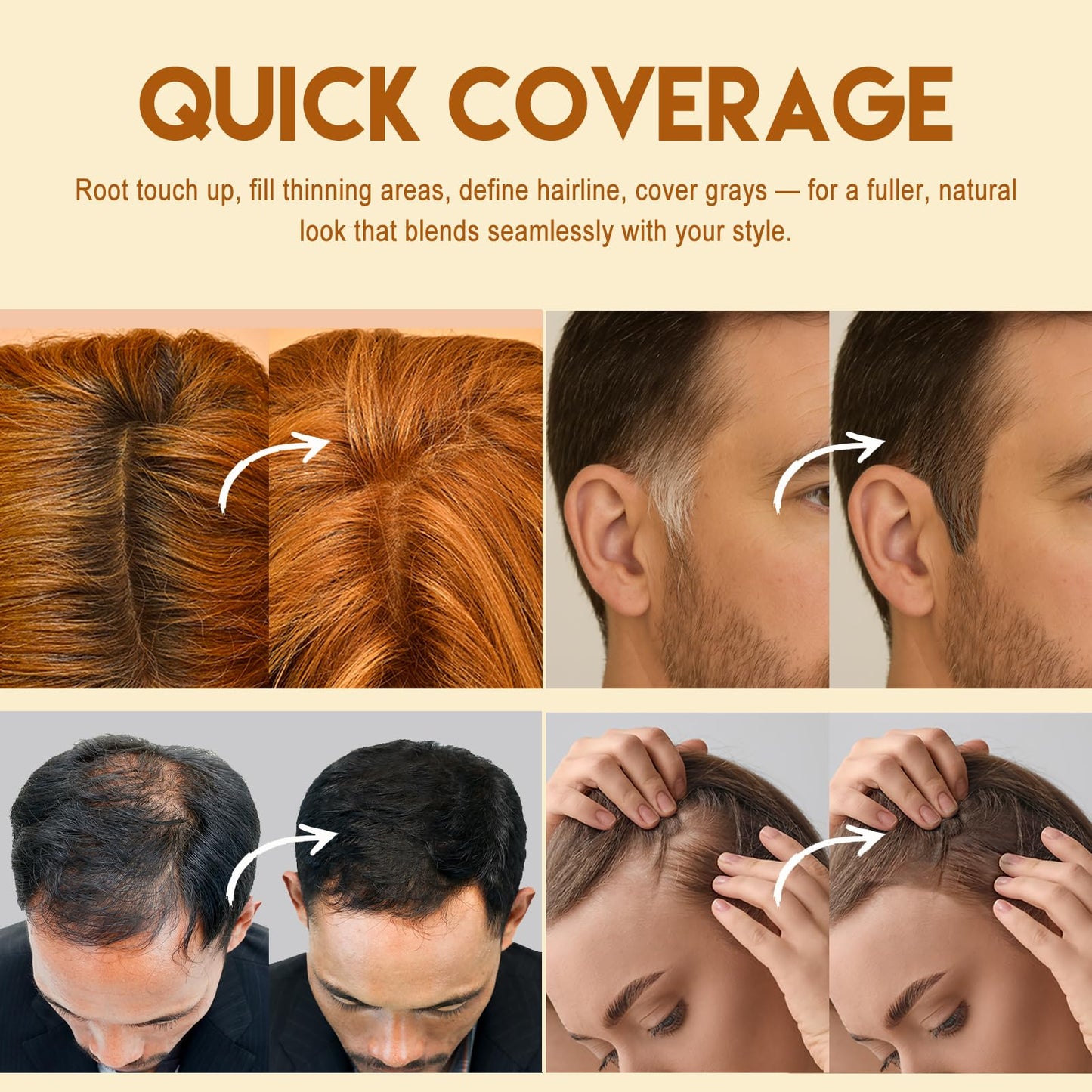 Root Touch Up Hairline Powder – 3 Blendable Shades for Hair Cover Up, Root Coverage & Hairline Filling – 48H Wear, Natural Look for Women & Men – Black