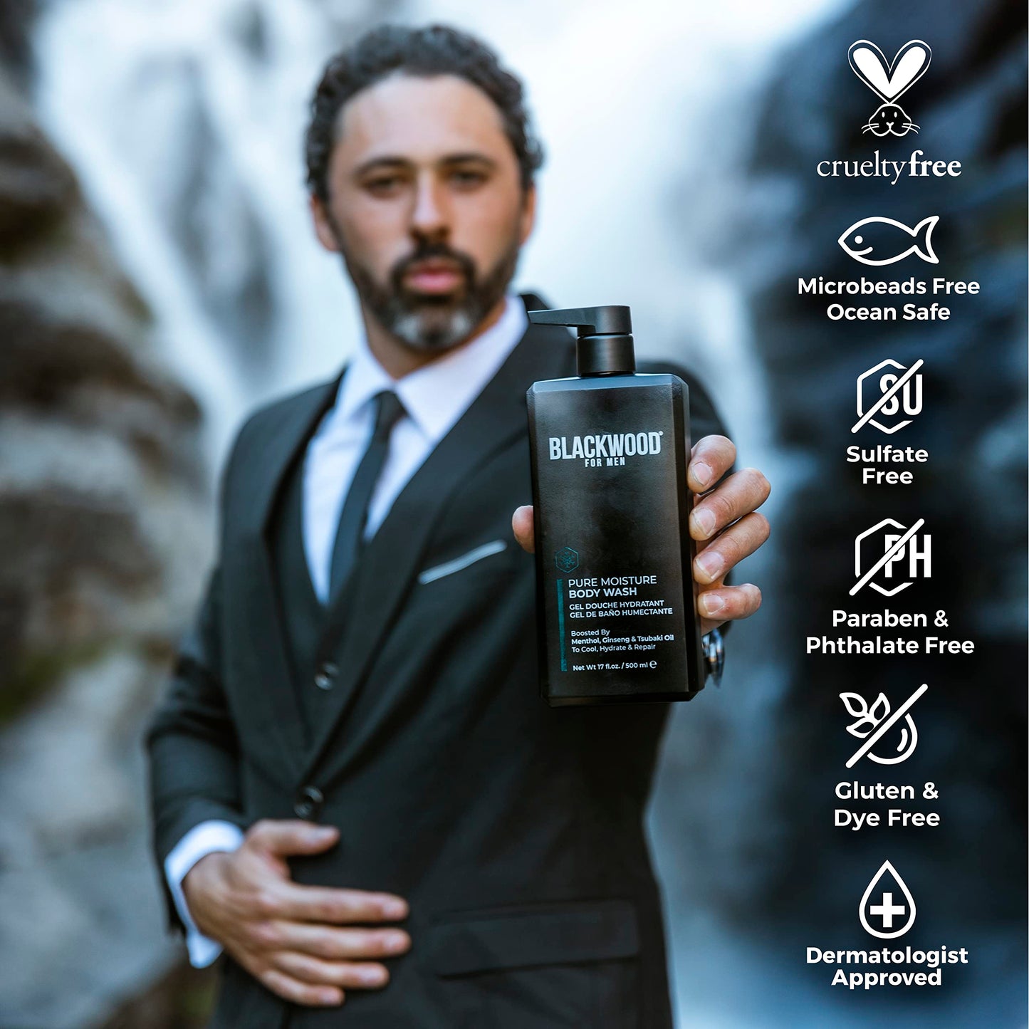 BLACKWOOD FOR MEN Active Man Daily Conditioner (17oz) and Pure Moisture Body Wash (17oz) Bundle - Natural Vegan Formula - Sulfate Free, Paraben Free, & Cruelty Free