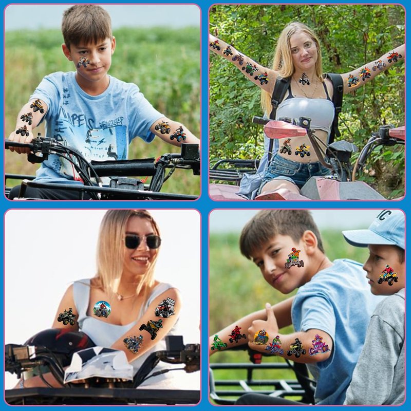 Four Wheeler ATV Quad Bike Temporary Tattoos - 144 PCS Party Favors for Kids & Teens | Fun Dirt Bike Decorations
