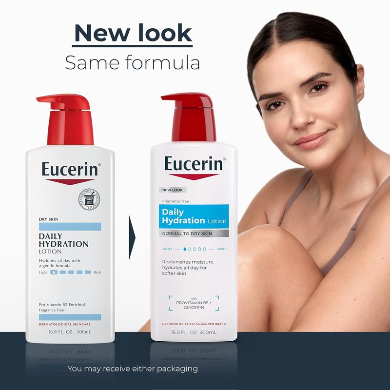 Eucerin Daily Hydration Body Lotion - Unscented Moisturizer with Sunflower Oil & Pro-Vitamin B5 | 16.9 Fl Oz, Pack of 3