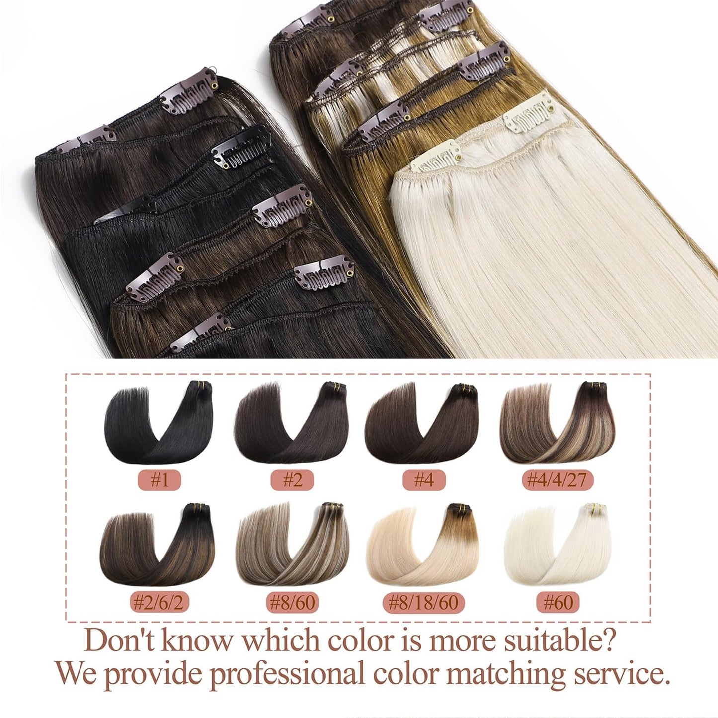 Clip in Hair Extensions Real Human Hair 20 Inch Straight Human Hair Clip in Extensions Balayage Dark Brown to Chestnut Brown Remy Hair Extensions Clip ins for Women 80g/5pcs