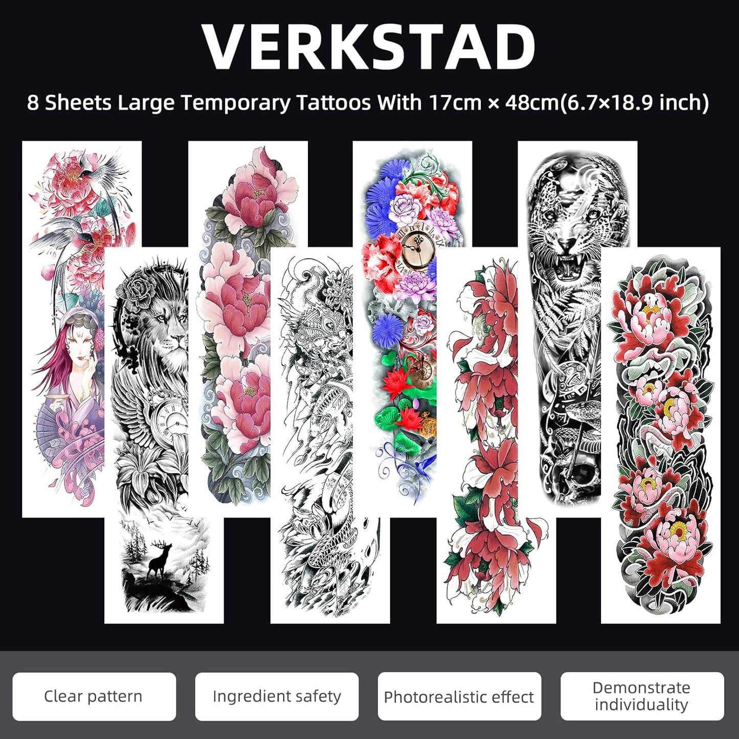 Full Arm Temporary Tattoos - Waterproof Realistic Flower & Bird Designs | 8 Sheets for Adults
