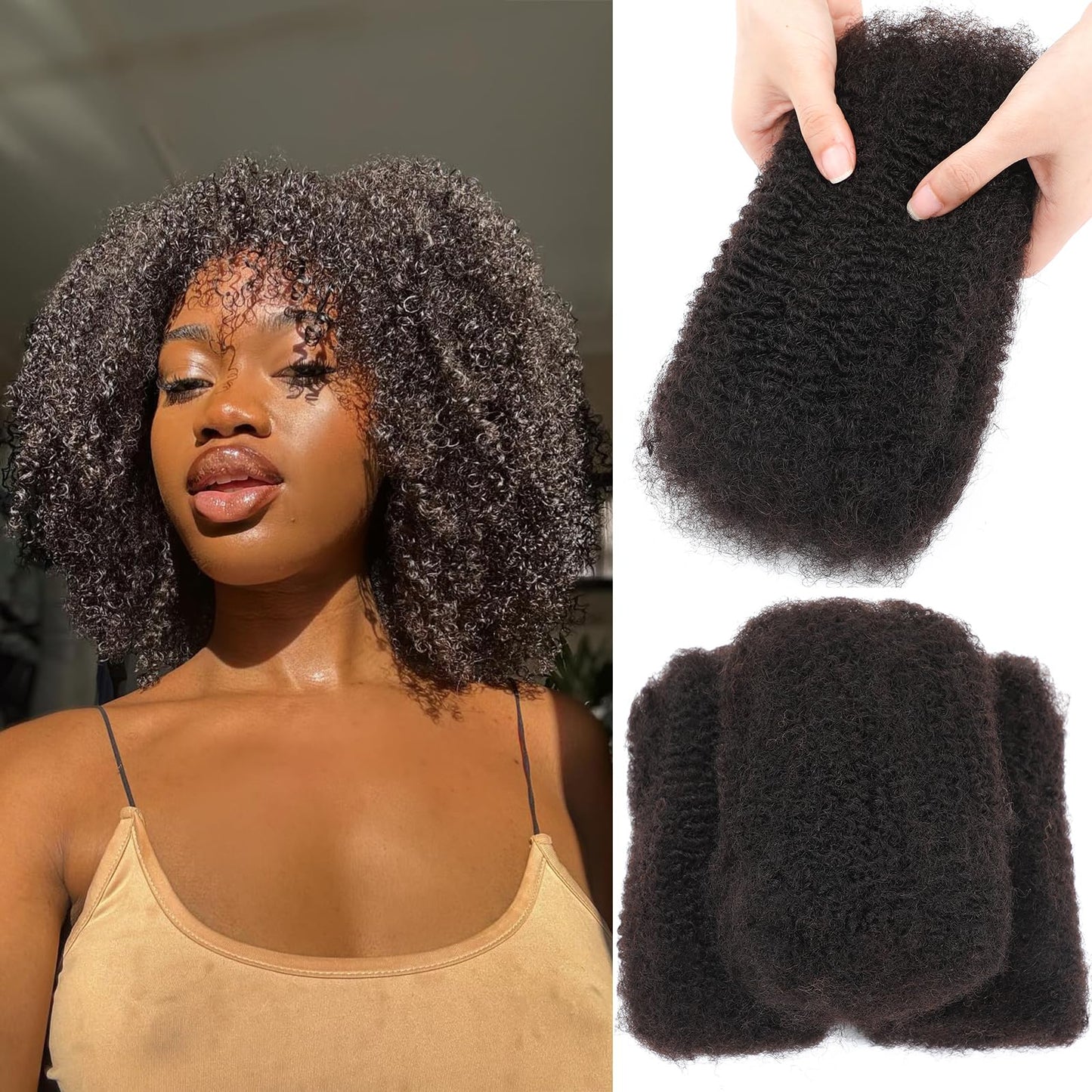 Alaleibaby Afro Kinkys Bulk Human Hair for Draedlock Extensions Repair Locs Afro kinkyhair For Braiding Twist Braids Afro Human Hair (Natural Black, 10 Inch (Pack of 3))