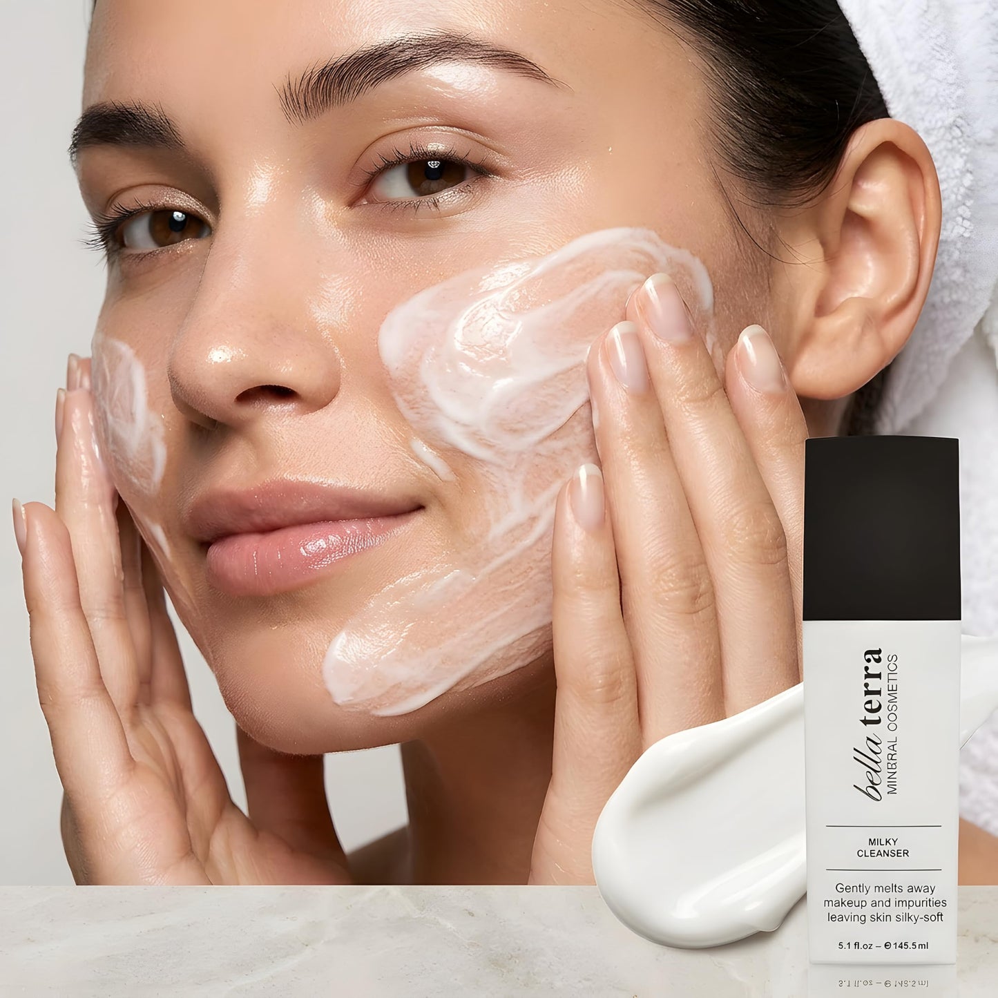 Bellaterra Cosmetics Milky Cleanser for Sensitive & All Skin Types, Gentle Makeup Remover with Chamomile, Antioxidants & Dead Sea Minerals, 5.1 fl oz / 145.5 ml Hydrating Face Wash