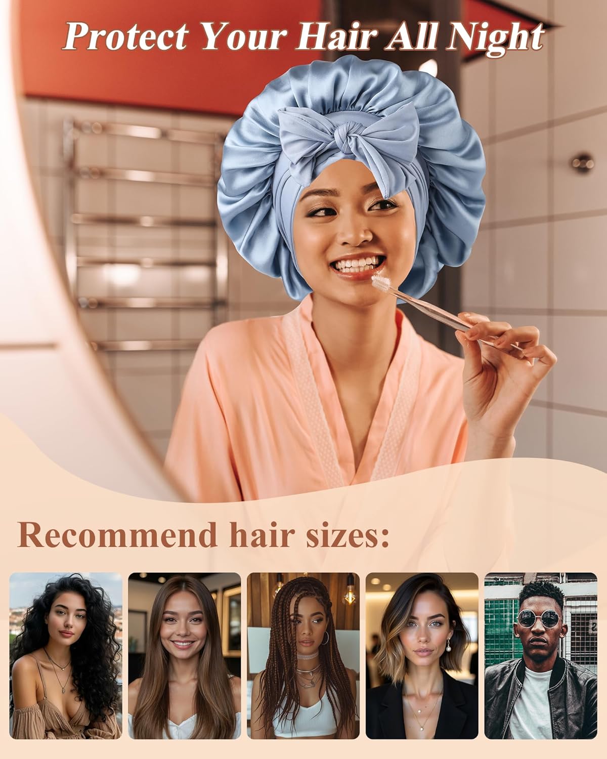 Silk Bonnet - 100% Mulberry Hair Wrap for Women | Comfortable Sleep Night Cap with Elastic Band