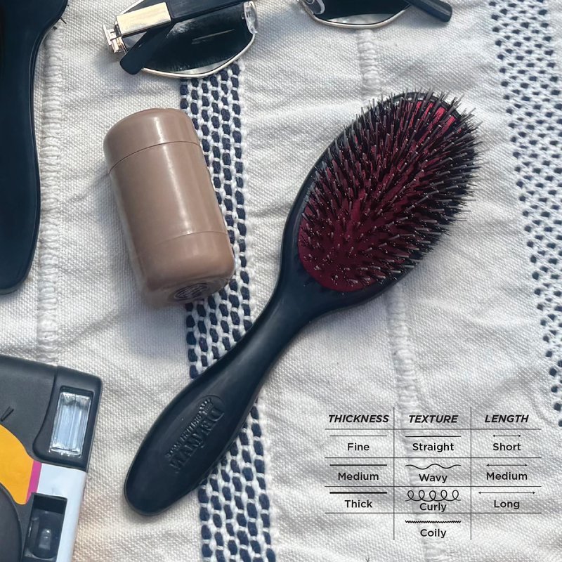 Denman Cushion Hair Brush (Small) with Soft Nylon Quill Boar Bristles - Porcupine Style for Grooming, Detangling, Straightening, Blowdrying and Refreshing Hair – Black, D81S