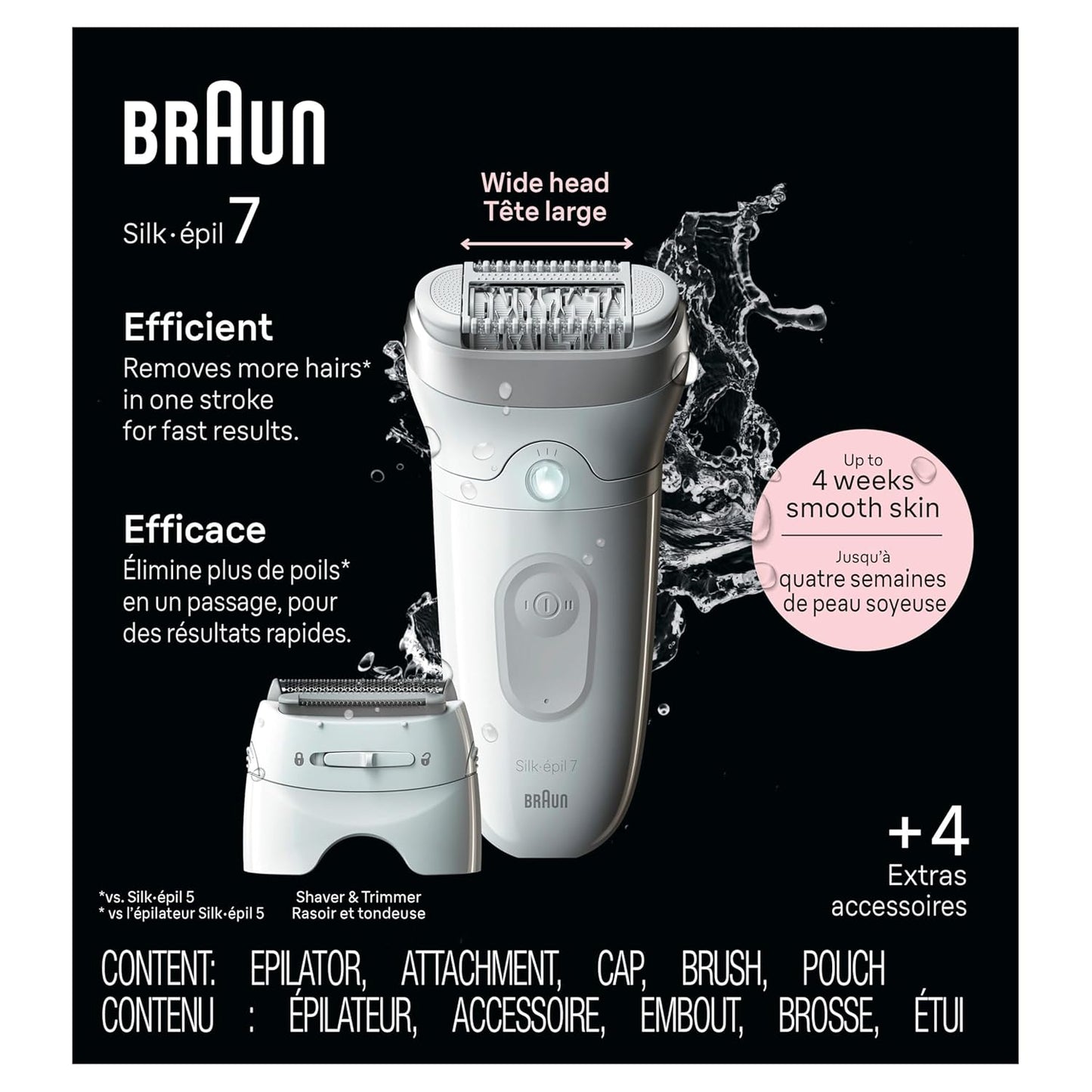 Braun Silk-épil 7 Epilator - Women's Hair Removal Device, Wet & Dry, Wide Head | Silver