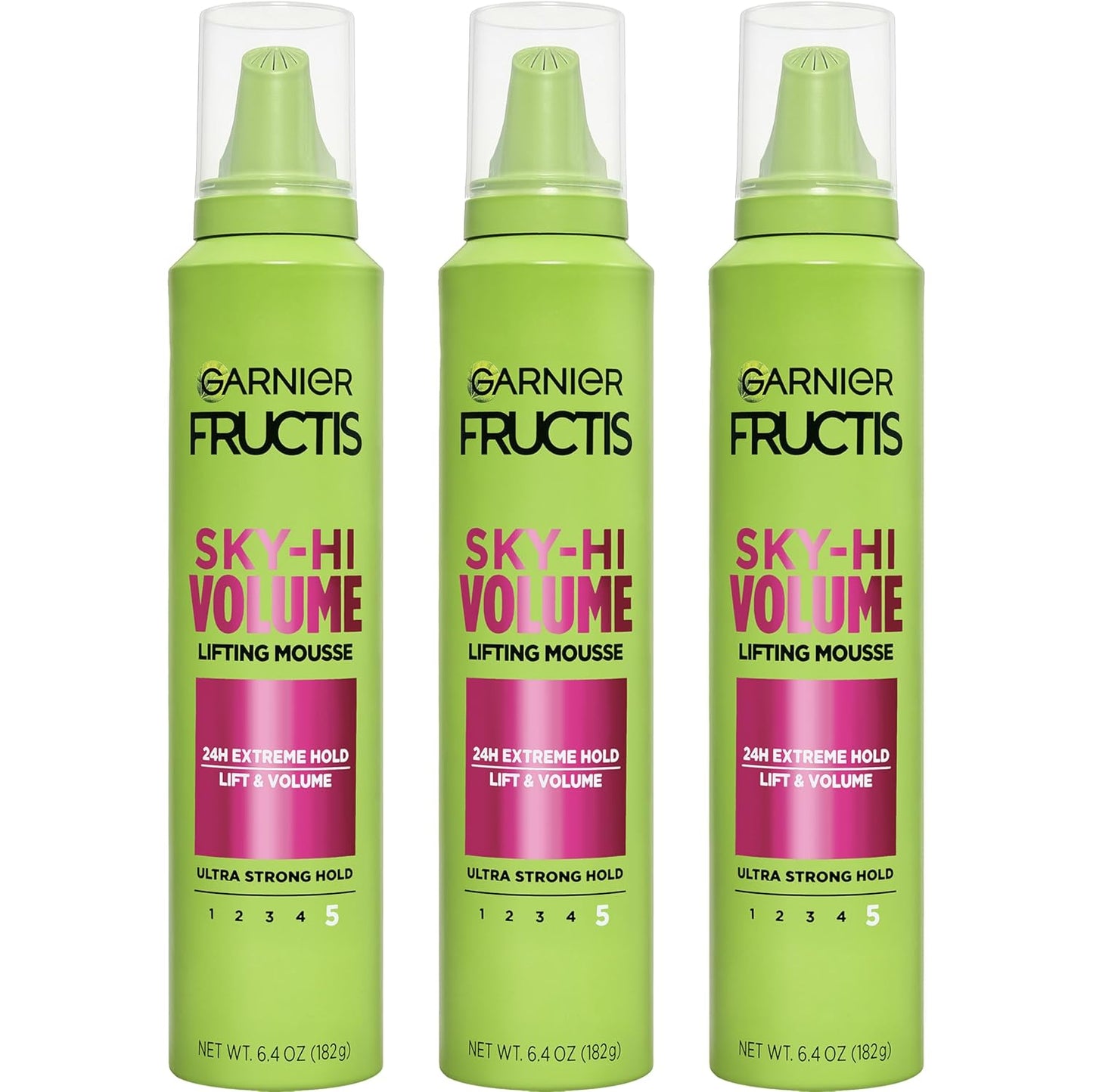 Garnier Fructis Sky-Hi Volume Mousse - Extreme Hold Hair Styling Foam | 6.4 Oz, 3 Pack