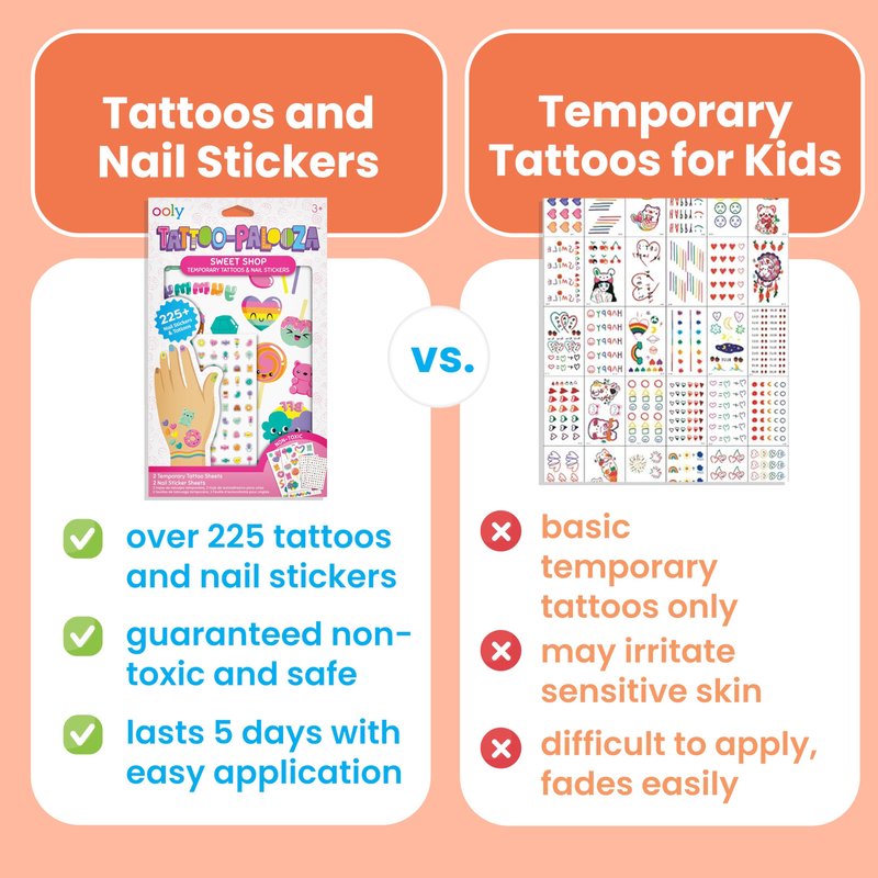 Ooly Set of 35 Unicorn & Rainbow Temporary Tattoos and 192 Nail Stickers for Kids, Non-Toxic, Safe Kids Tattoos, Party Favors, Goodie Bag Stuffers, Birthday Decorations for Girls Ages +3