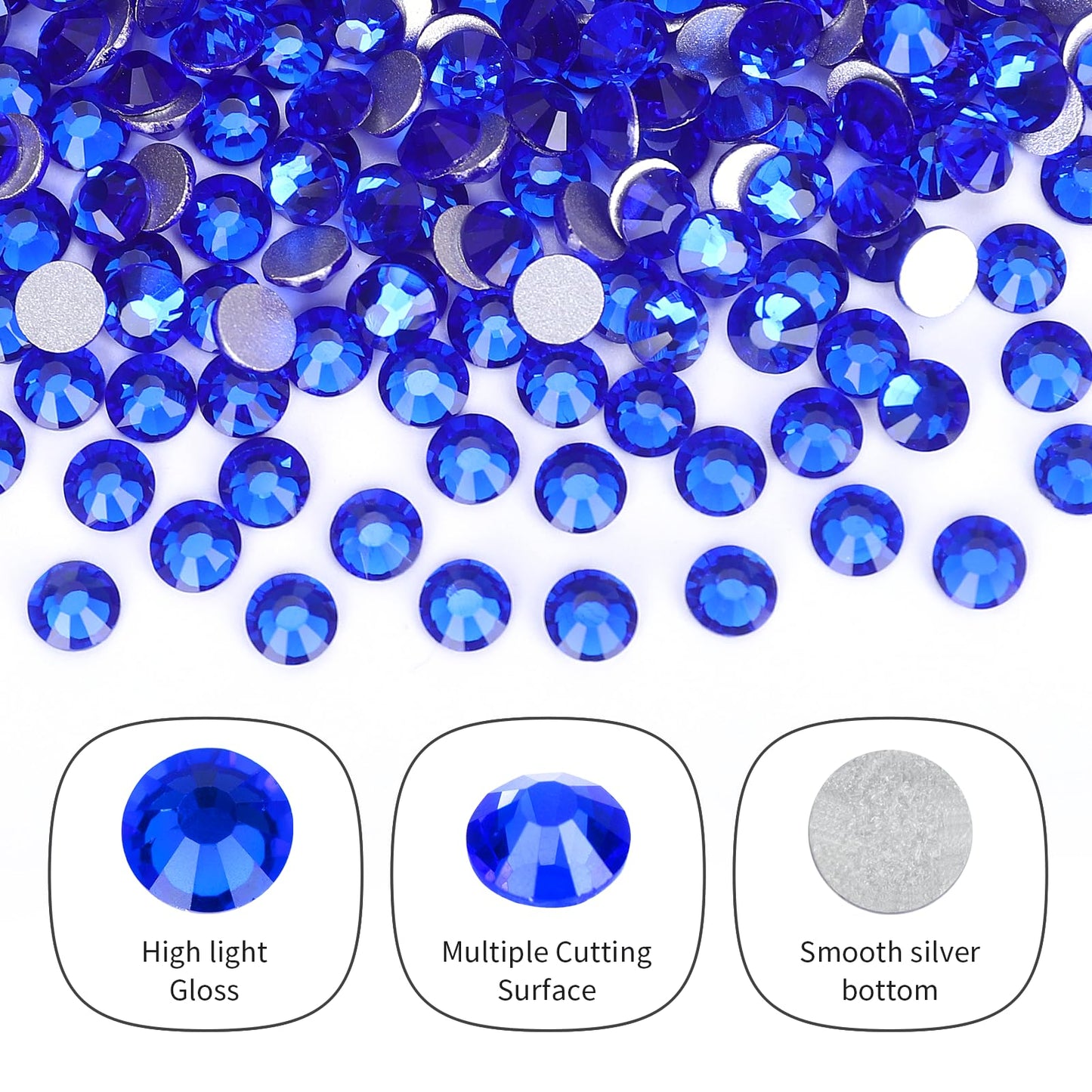 10000PCS Royal Blue Rhinestones Bulk, Flat Back Crystal Glass Stone Round Gems,SS20, 4.6-4.8mm