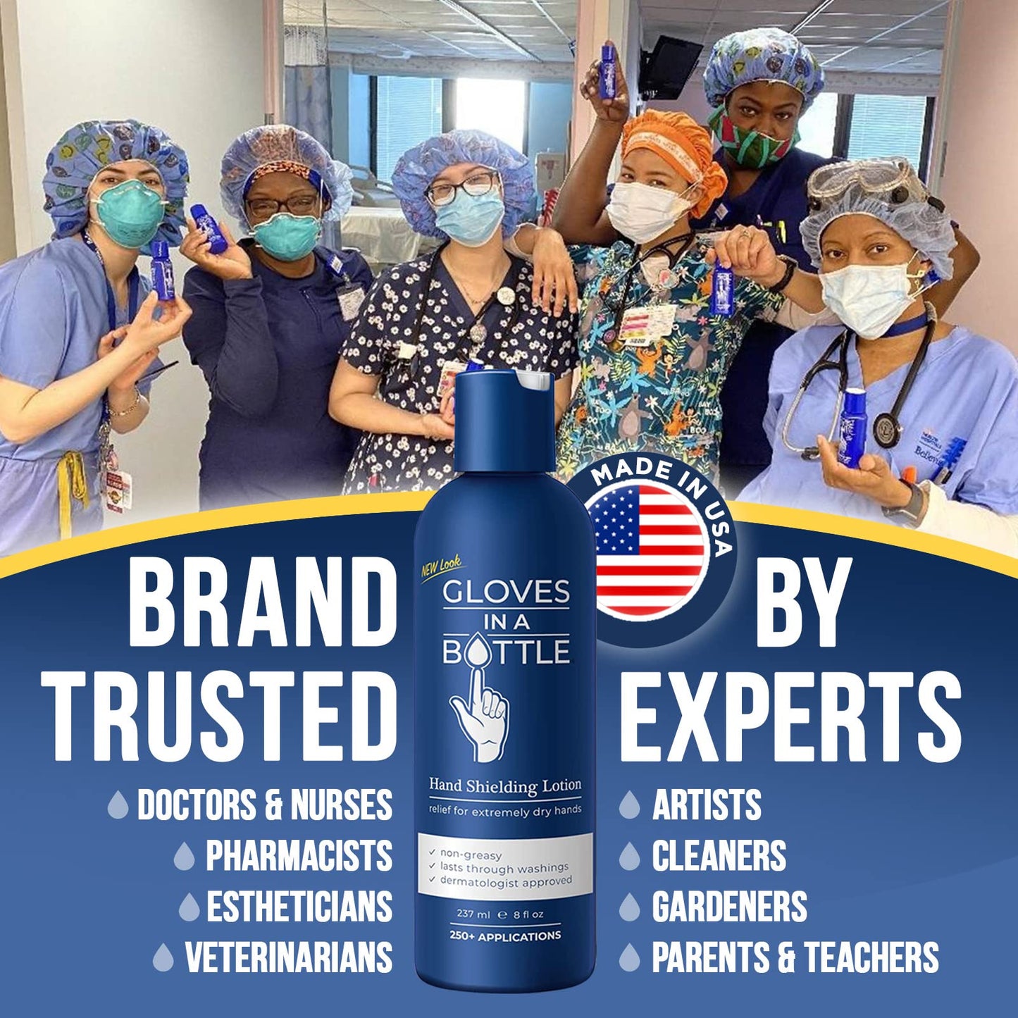 Gloves In A Bottle Shielding Lotion for Nurses & Healthcare Workers – Non-Greasy Protective Barrier Lotion for Dry, Cracked Hands | Water-Resistant Moisturizer | 2 oz & 8 oz Pump