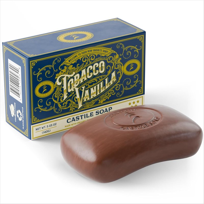 Castile Soap Bar for Sensitive Skin - Natural Olive Oil & Cocoa Butter | Vegan Tobacco Vanilla Scent, 5 oz
