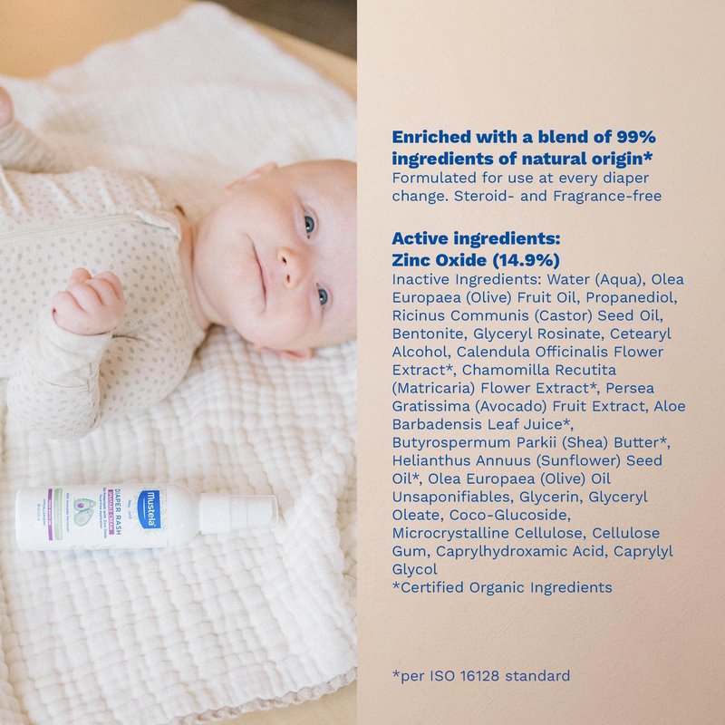 Mustela Baby Diaper Rash Cream Spray – Touch-Free protectant with Zinc Oxide & Natural Avocado - Treats, Soothes and Prevents Diaper Rash- Fragrance-Free - 3 fl. oz