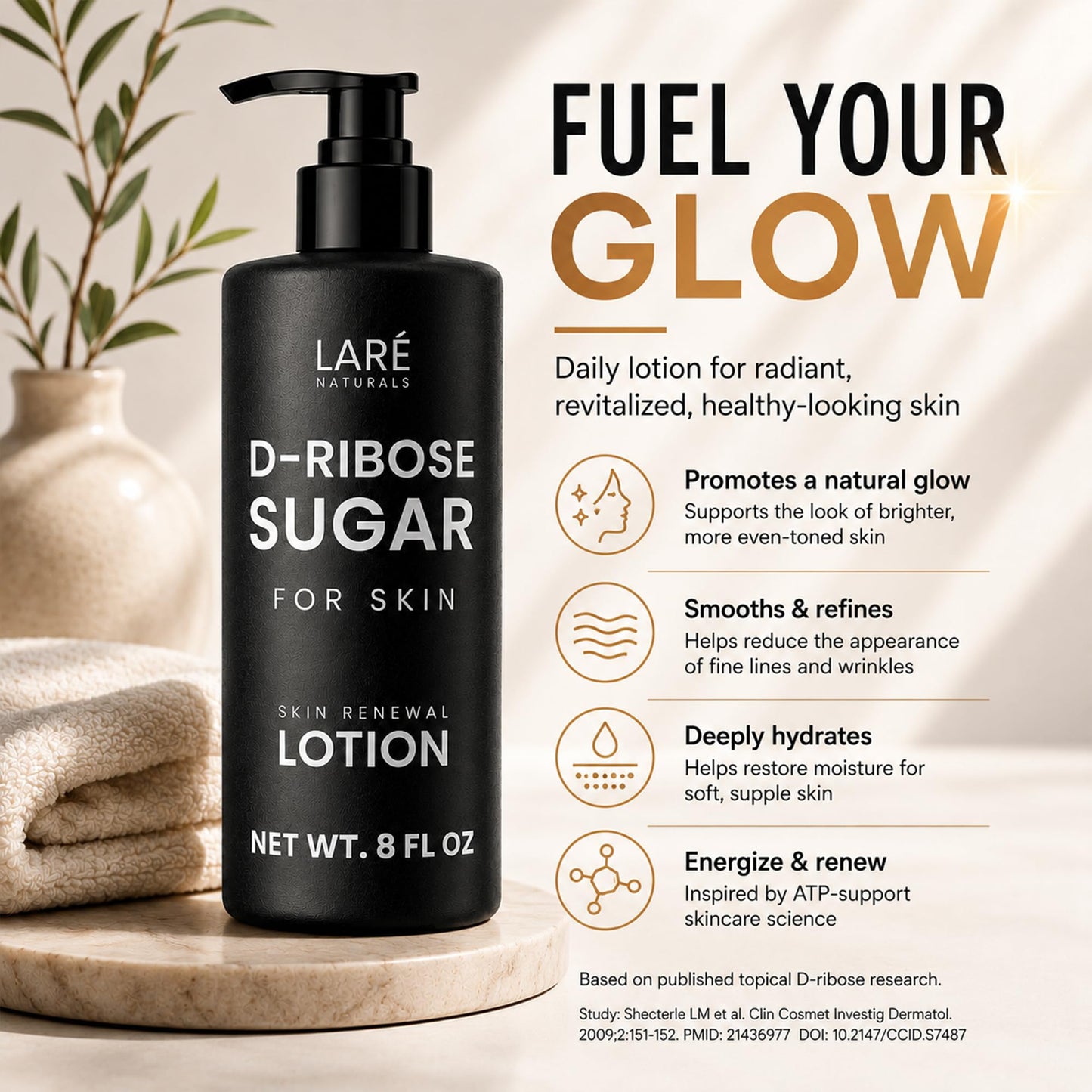 Laré Naturals Ribose Sugar for Skin - Ribose Cream - D-Ribose - Working Hands Cream - Lightweight Moisturizer with D-Ribose & Vitamin E - 8 fl oz - Unscented