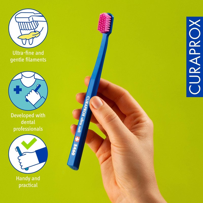 Curaprox CS 5460 Ultra-Soft Toothbrush – Adult Tooth and Gum Care | Super Soft Curen® Bristles for Gentle Cleaning | Blue-Pink, Single Pack