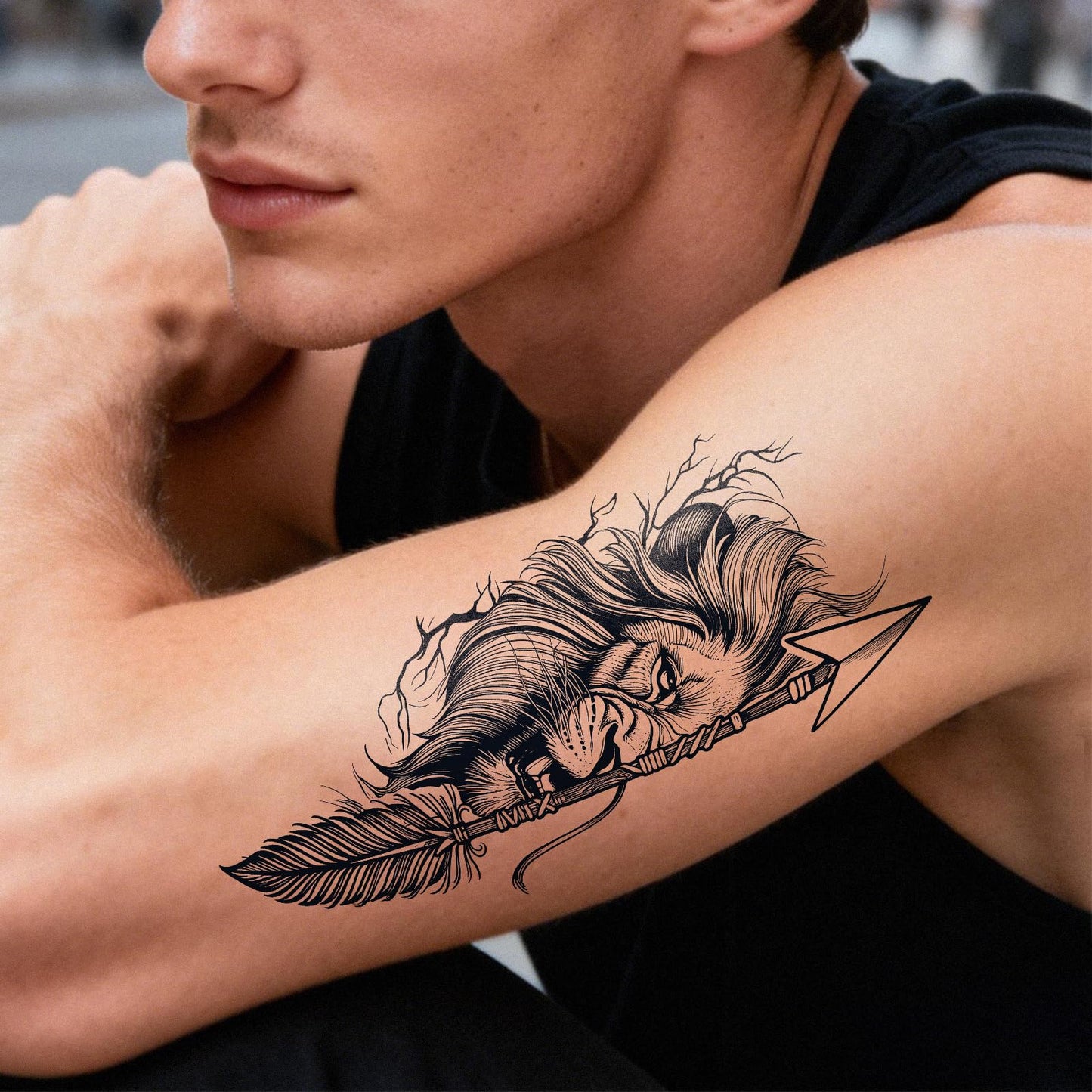 UBICA Semi Permanent Tattoos, 2 Sheets Realistic Large Temporary Tattoos for Men, Fake Tattoo for Arm Hand Fingers, Waterproof No Reflective, Lasts 2 Weeks (Lion Arrow Art & Eagle Sword Designs)