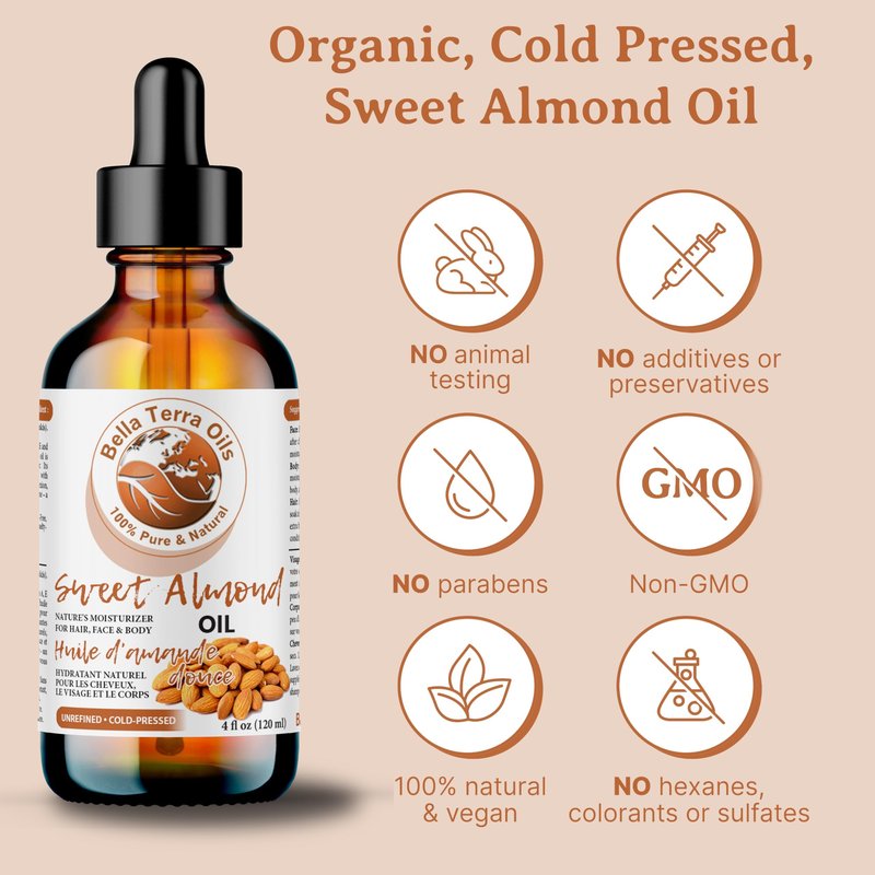 Bella Terra Oils - Natural Sweet Almond Oil 16oz - Purity Meets Luxury with Almond’s Vitamin B & Minerals, Cold-Pressed Elixir for Mesmerizing Skin