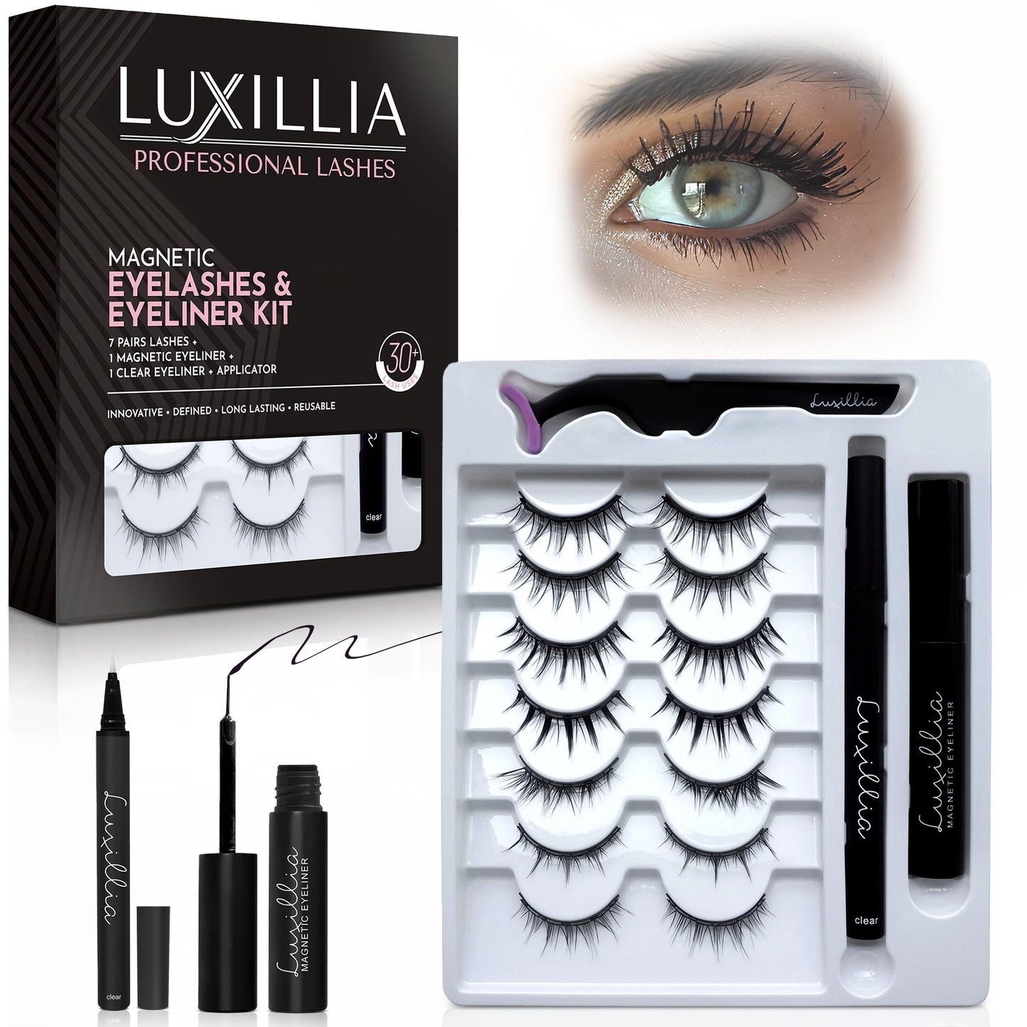 Luxillia Magnetic Eyelashes with Applicator Kit - 10 Set Natural Eye Lashes