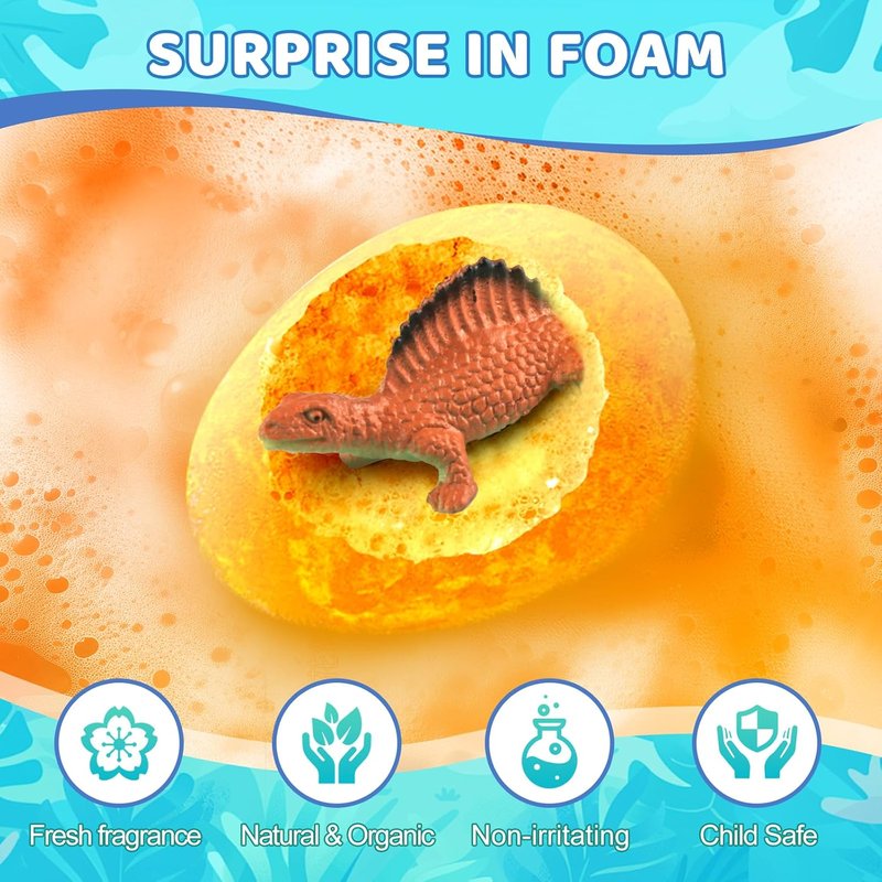 Dinosaur Bath Bombs for Kids - 16 Pack Organic Surprise Toys Gift Set | Fun Bubble Bath for Ages 3-9