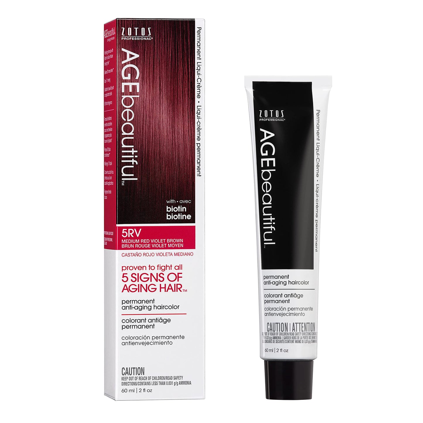 AGE beautiful Permanent Hair Dye 5RV Medium Red Violet Brown - Burgundy Hair Color Cream with 100% Gray Coverage, Anti-Aging Biotin Formula for Thicker, Fuller Hair, Professional Salon Quality