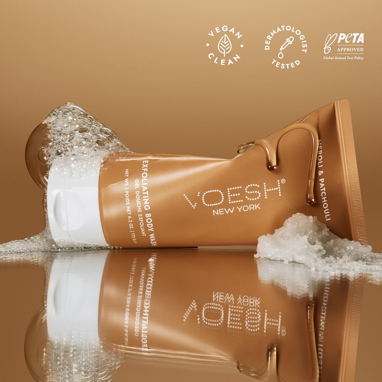 VOESH Sugar Scrub & Exfoliating Body Wash with Plant-Derived AHAs & Vegan Probiotics, K-Beauty Korean Skincare (Neroli & Patchouli)