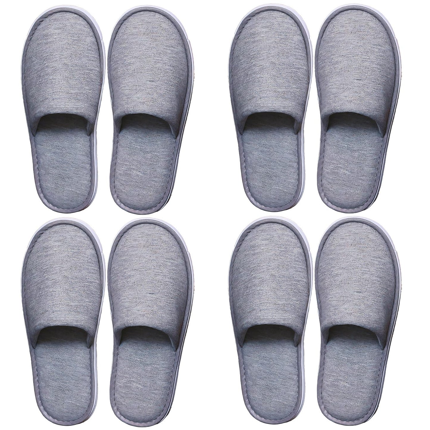 4 Pairs Disposable Slippers for Guests, Washable Cotton Spa Slippers with Non-Slip Sole - Breathable Open Toe House Slippers for Hotel, Travel, Wedding, Party - Indoor Guest Shoes for Women & Men (Grey)