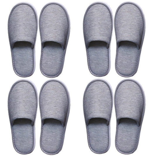 4 Pairs Disposable Slippers for Guests, Washable Cotton Spa Slippers with Non-Slip Sole - Breathable Open Toe House Slippers for Hotel, Travel, Wedding, Party - Indoor Guest Shoes for Women & Men (Grey)