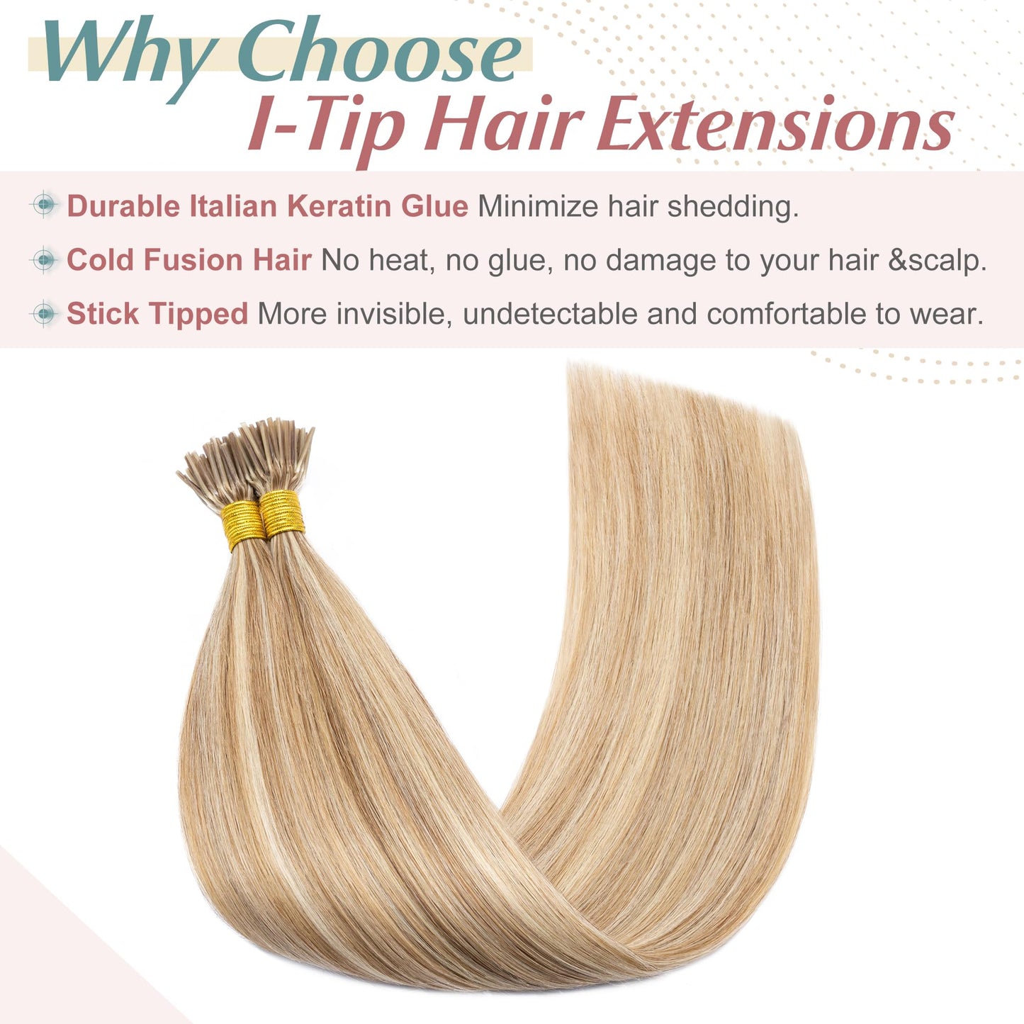 SEGO I Tip Hair Extensions Human Hair Keratin Pre Bonded MicroBeads Tip Balayage Natural Silky Straight Extensions 100 Strands 50g/Pack -16 Inch Golden Brown&Bleach Blonde