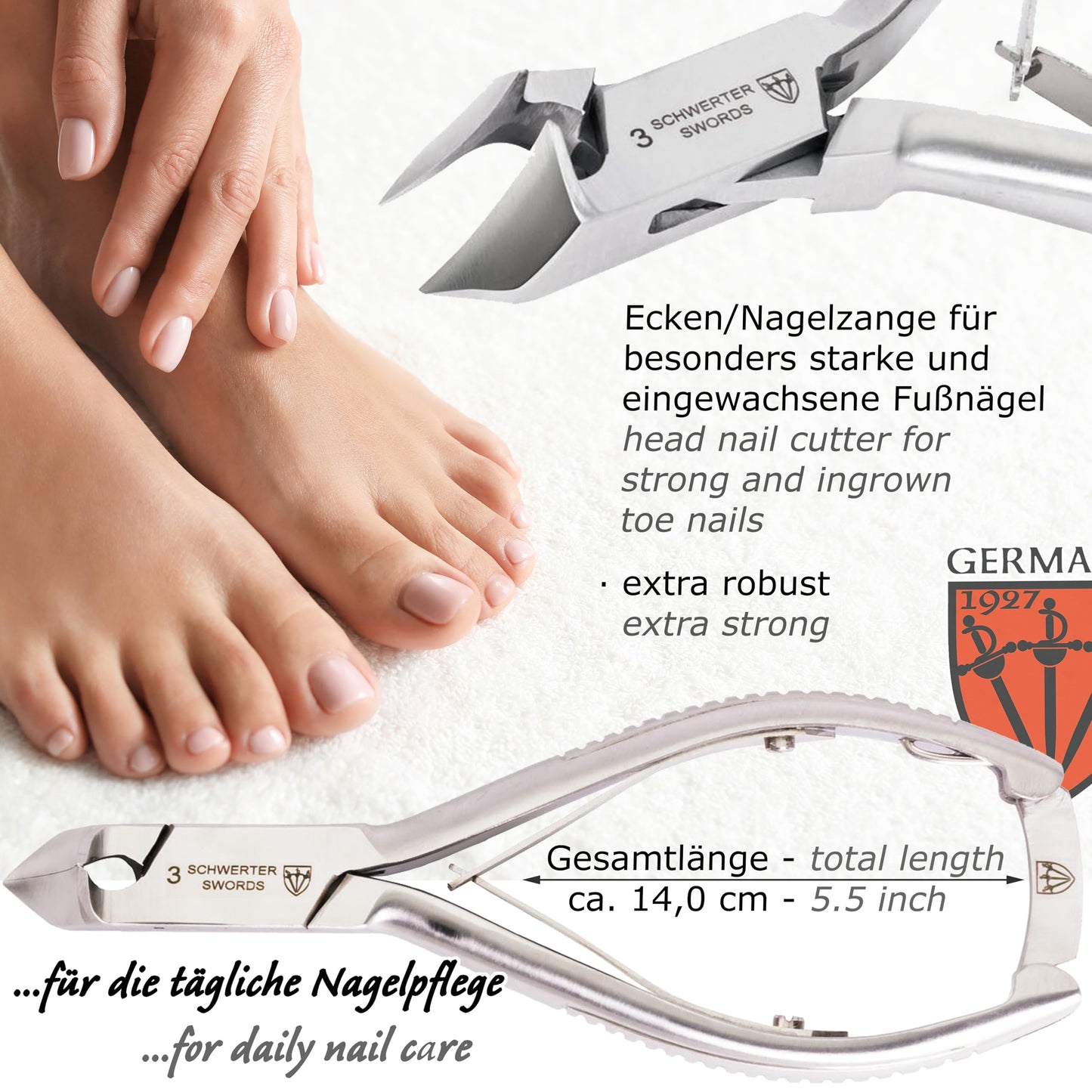 3 Swords Germany - brand quality professional TOE NAIL NIPPER and BEARD SCISSORS set STAINLESS STEEL INOX wave clipper, head cutter with case for ingrown toe nails pedicure by 3 Swords (219)