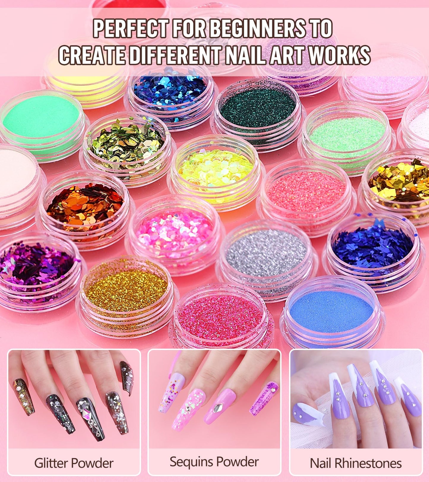 Yevyo Acrylic Nail Kit with Drill, 4 Colors Gel Polish and UV Light, 24 Colors Glitter Acrylic Powder and Brush Set for Beginners