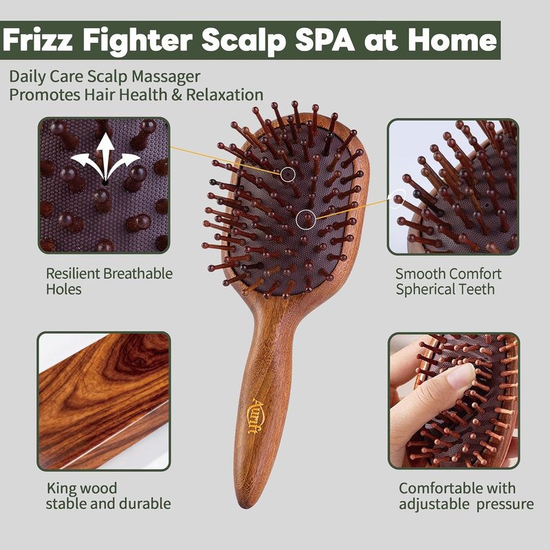 Self Care Relaxation Gift Set for Mom | Natural Wooden Massage Hair Brush & Scalp Gua Sha Tool - Stress Relief Wellness Box