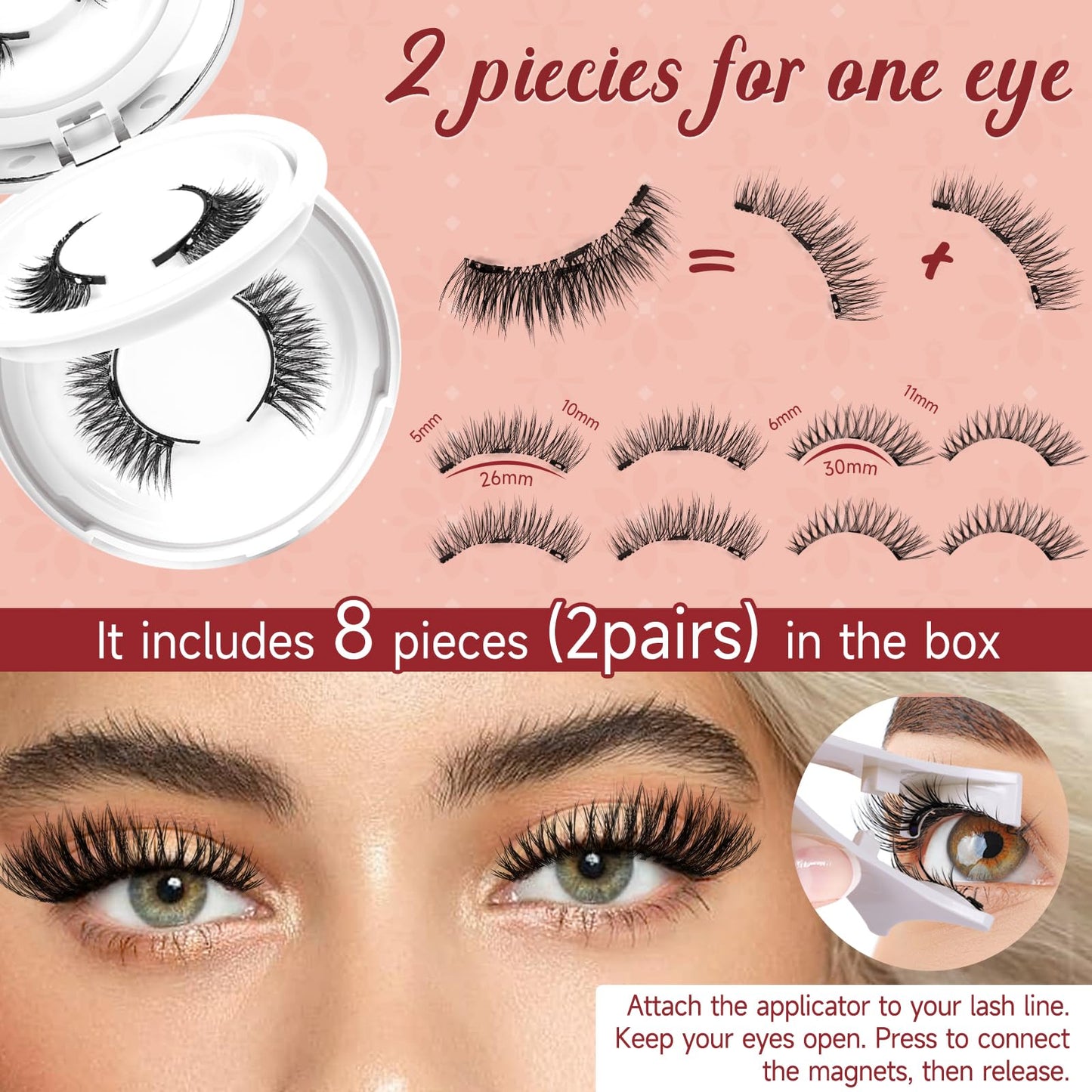 Higu clace Magnetic-Eyelashes with Applicator 2 Pairs Magnetic-Lashes Natural Look Wispy Magnet Lashes Easy to Wear and Remove（DJCX-A+C01）