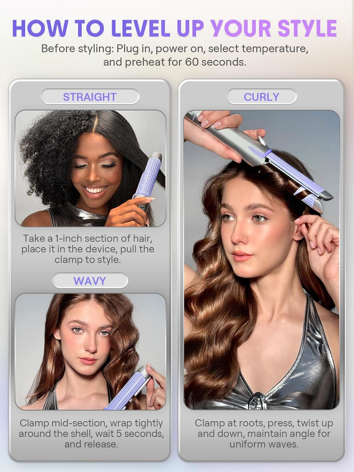 Manual Airflow Styler Curling Iron - 2 in 1 Hair Straightener & Curler with 360° Cool Air Lock | 1 Inch, Anti-Scald, 4 Temperature Settings