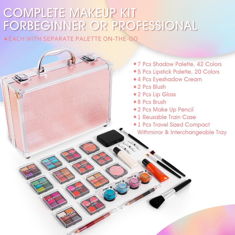 AOLIKOKO Makeup Kit for Teenager & Women Full Kit, All- In- One Makeup Set With The Cosmetic Train Case, Professional Makeup Kit, Makeup Gift Set for Women Girls(pink)