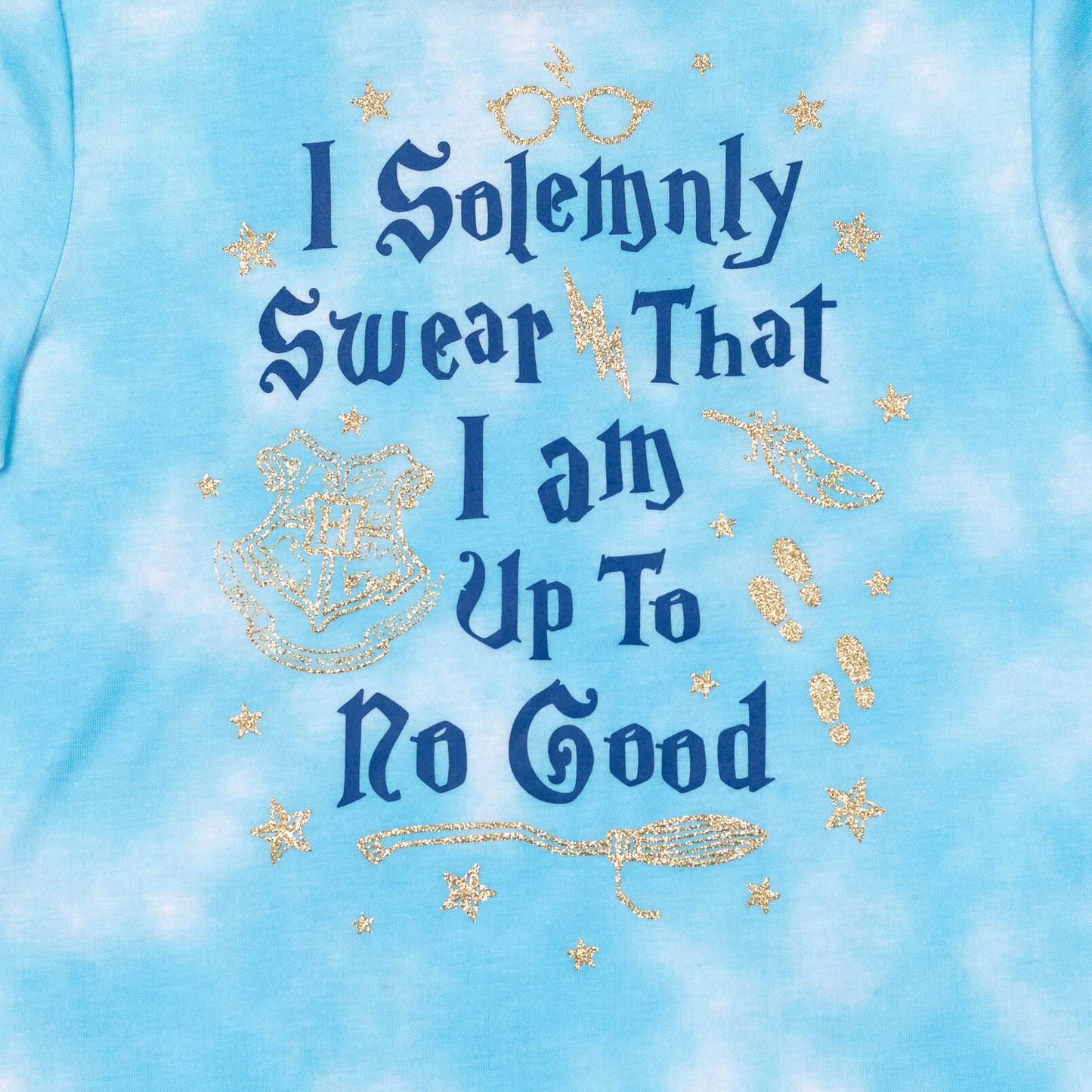 Harry Potter Gryffindor Hufflepuff Ravenclaw Slytherin Little Girls Pajama Shirt and Shorts Sleep Set Tie Dye Blue 7-8
