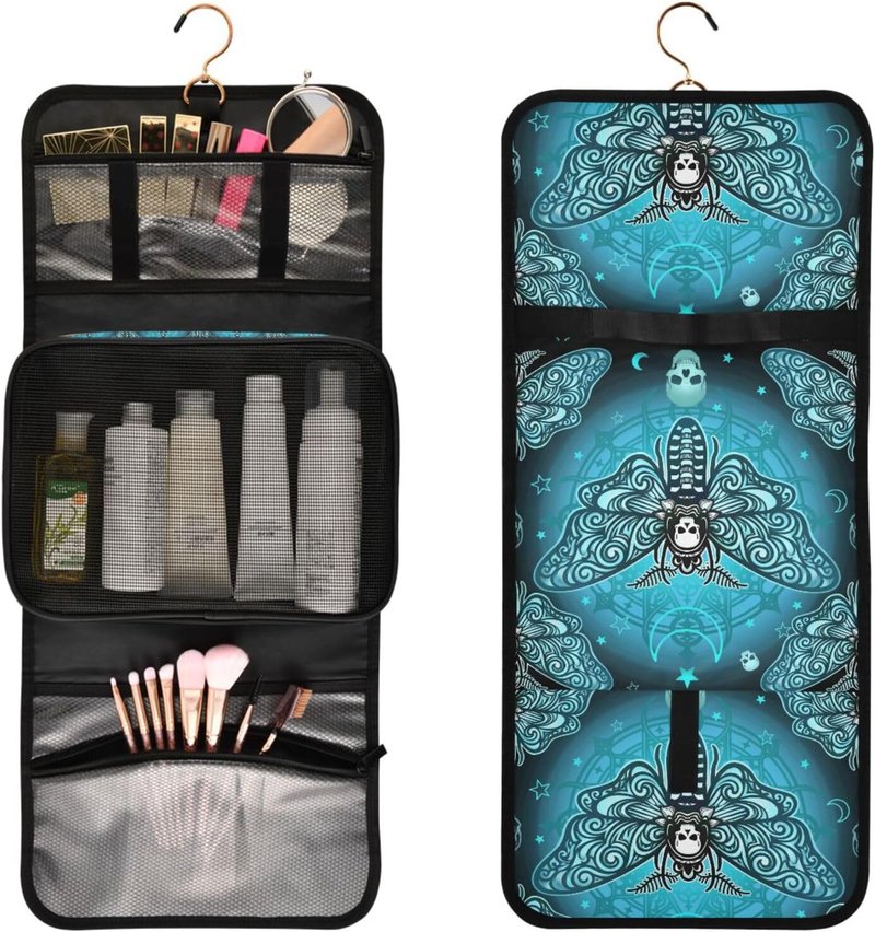 Goth Toiletry Bag Set - Butterfly Skull Makeup Organizer | 3-Piece Travel Cosmetic Bags