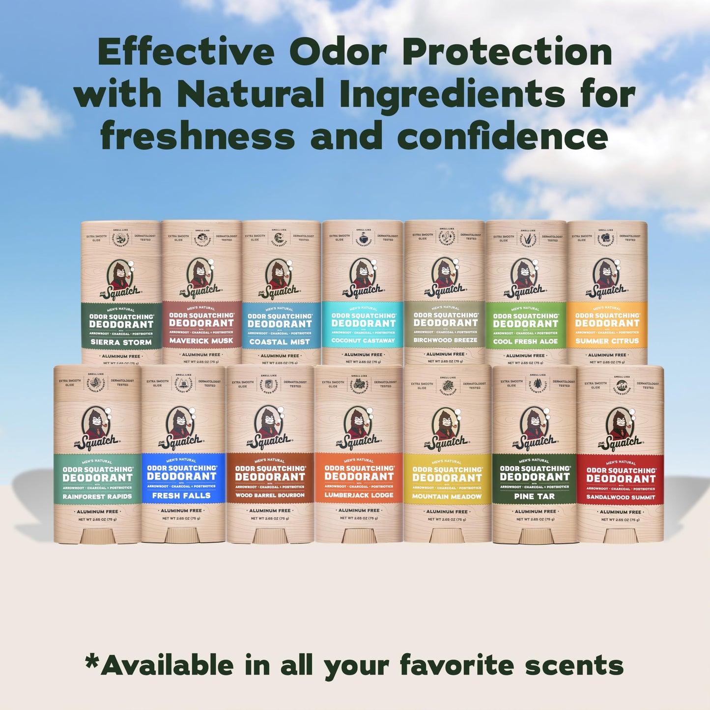 Dr. Squatch Natural Men’s Deodorant – Aluminum Free Natural Deodorant Men with Charcoal & Postbiotics for 72-Hour Odor Protection – Coconut Castaway, 2.65oz Stick (3-Pack)