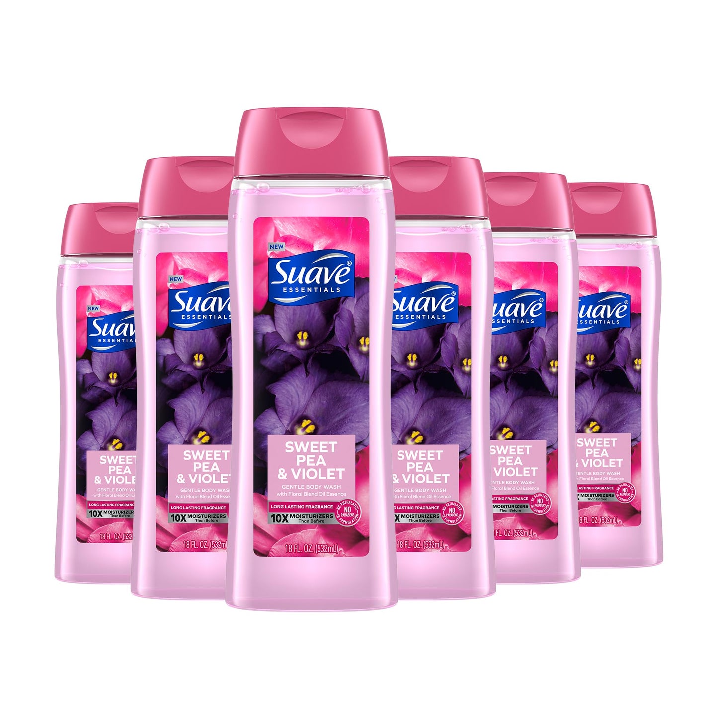 Suave Body Wash Bundle with Ocean Breeze and Sweet Pea Violet Scents, Vitamin E, 18 Oz Packs of 6