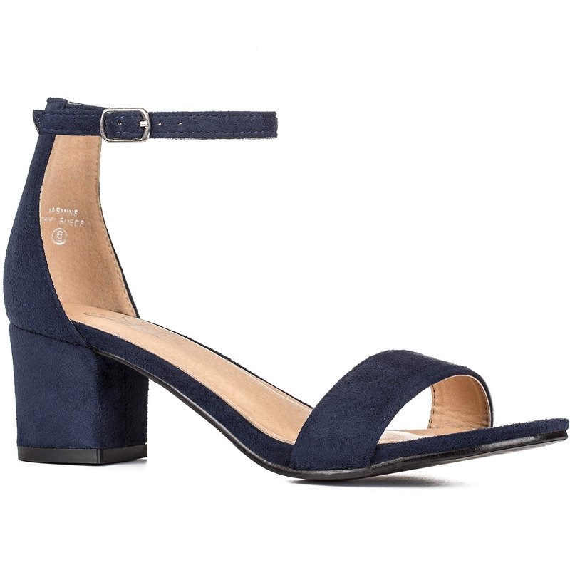 ILLUDE Women's Open Toe Ankle Strap Low Block Chunky Heels Sandals Party Dress Pumps Shoes (10, Navy Suede)
