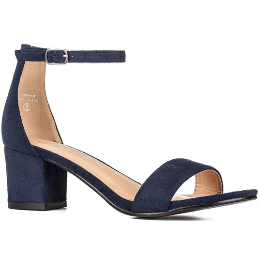 ILLUDE Women's Open Toe Ankle Strap Low Block Chunky Heels Sandals Party Dress Pumps Shoes (10, Navy Suede)