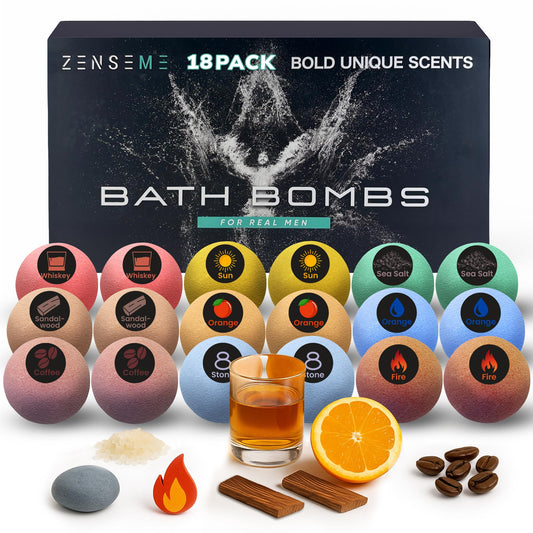 Bath Bombs for Men - Gift Set of 18 Strong Scented Handmade Natural Bath Bombs of 2.5 oz w/Essential Oils Scents, for Boyfriend, Husband, Father - 18 Pack