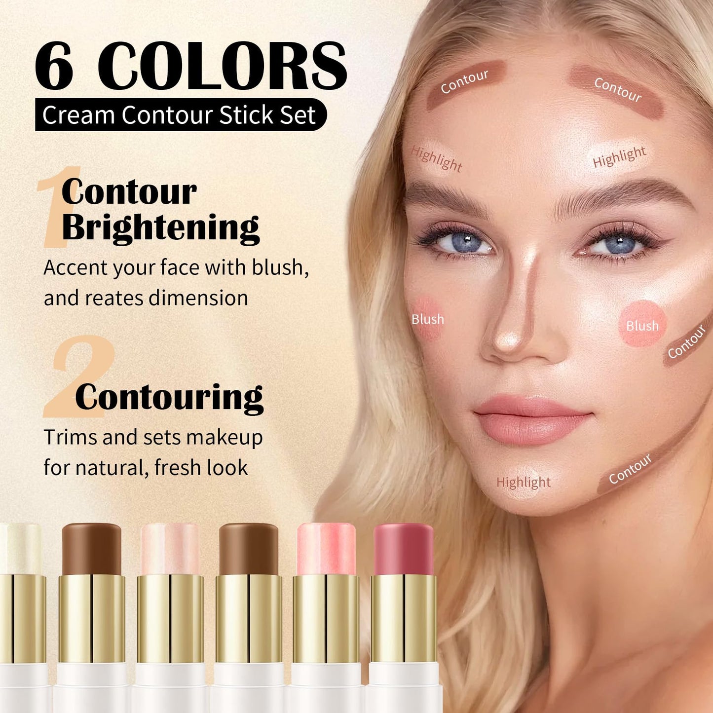 QIUFSSE 8 PCS Contour Stick Makeup Contour Kit,Double-ended Design with Highlighter,Blush and Bronzer Stick,Lightweight,Easy to Sculpt,Create a Matte and Dewy Finishing Makeup（Set B）