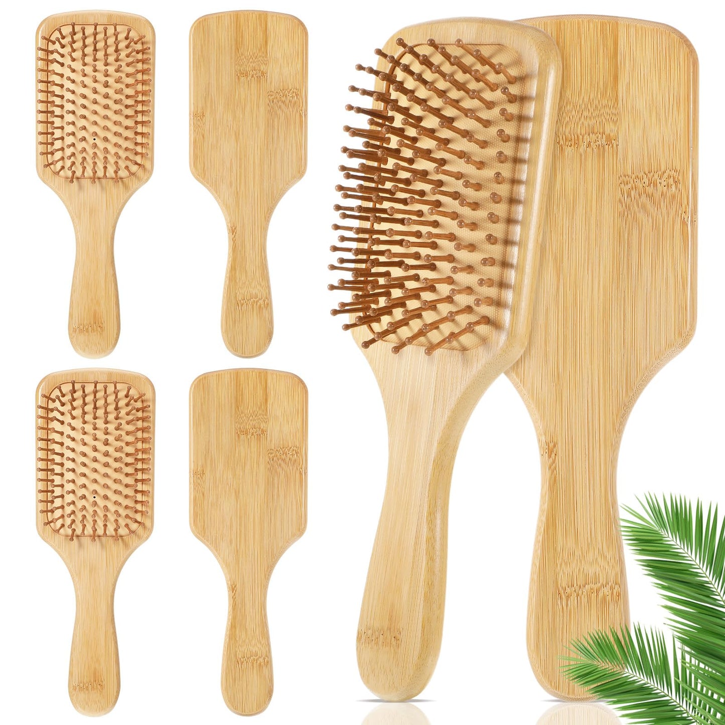 simarro 10 Pcs Wooden Bamboo Hair Brush, Bulk Anti Static Wooden Paddle Brush Scalp Massage Bamboo Bristles Styling Curly Long Hair Growth for Women Men